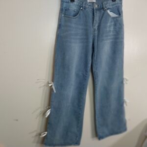 Blue Ankle Cropped Jeans with Side Ties Size 11